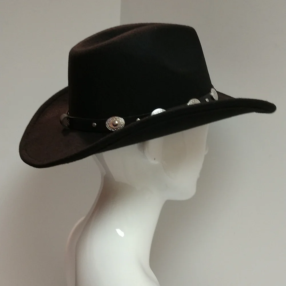 Unisex Black Western Cowboy Hat  Silver-tone Conch Faux Leather Strap - Picture 11 of 17